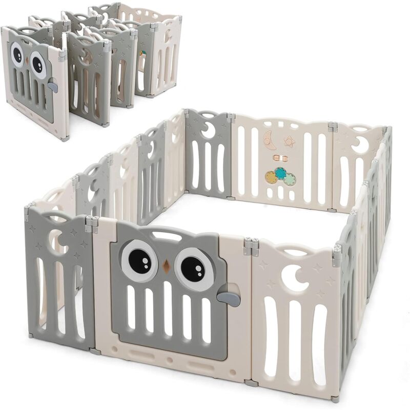 

Valla Plegable Centro Actividad para Niños con 16 Paneles en HDPE Cierre de Seguridad y Juguetes Educativos (gris) - Costway