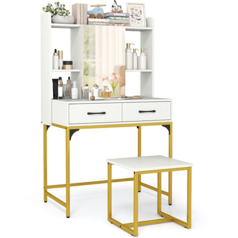 COSTWAY Vanity Desk Wide Makeup Dressing Table with Power Outlets-White