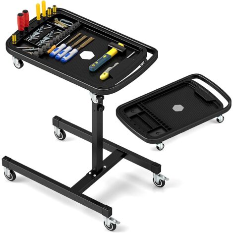 COSTWAY Vassoio Organizer per Attrezzi 2-in-1 con 4 Ruote, Carrello Porta Attrezzi Regolabile in Altezza con Vassoio, Carrello per Attrezzi da Meccanico Portatile per Garage e Officina, Nero