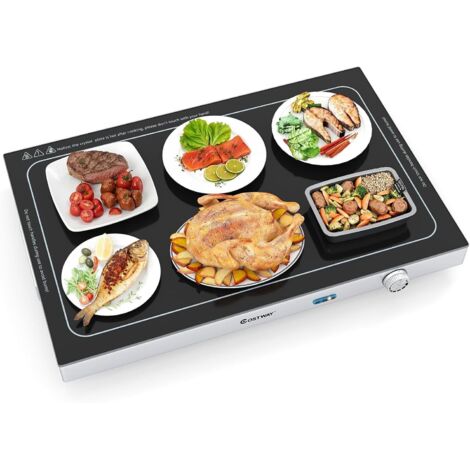 COSTWAY Vassoio Riscaldante Elettrico, con Temperatura Regolabile, Scaldavivande in Vetro Temperato con Termostato per Buffet, Feste ed Eventi, 50 x 29 cm