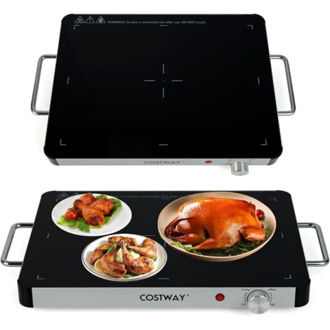 COSTWAY Vassoio Riscaldante Elettrico, Piatto Scaldavivande Portatile in Vetro Temperato con Temperatura Regolabile e Maniglie Antiustioni, per Feste Buffet (40 x 30 cm)