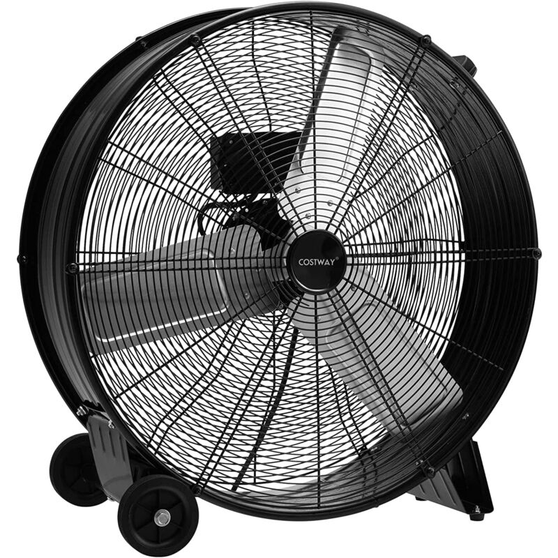 Costway - Ventilateur de Sol 61 cm à Volume d'Air Elevé, Ventilateur à Tambour avec 3 Vitesses, 3 Pales en Aluminium et Moteur en Cuivre, Ventilateur