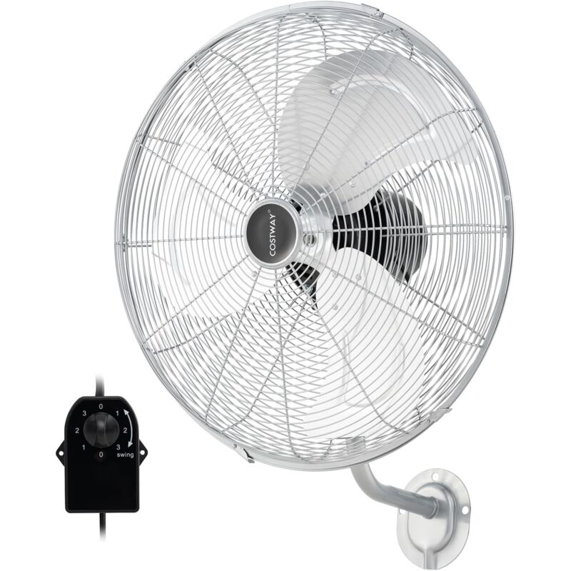 Costway - Ventilateur Mural Industriel 51 cm 120W 3 Vitesses, ventilateur Domestique Pales en Aluminium Tête d'Inclinaison Réglable à 30° Oscillation