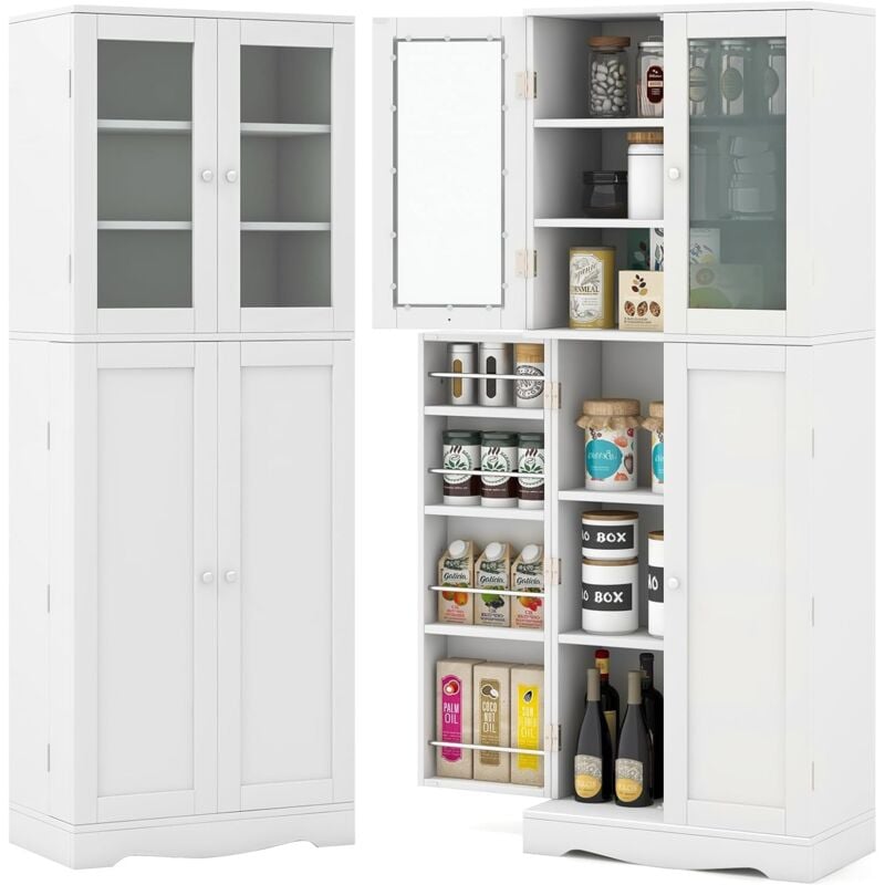 Costway - Meuble Cuisine Rangement, Buffet Cuisine 4 Portes, 10 Compartiments, 4 Étagères de Porte, Armoire Vitrine en Verre pour Salon, 60 x 31,5 x