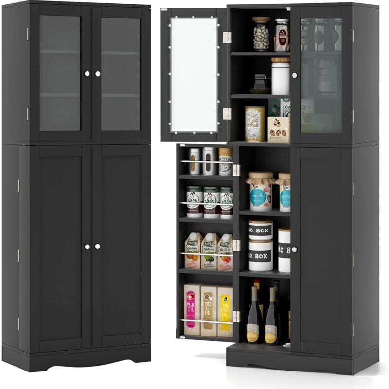 Costway - Meuble Cuisine Rangement, Buffet Cuisine 4 Portes, 10 Compartiments, 4 Étagères de Porte, Armoire Vitrine en Verre pour Salon, 60 x 31,5 x