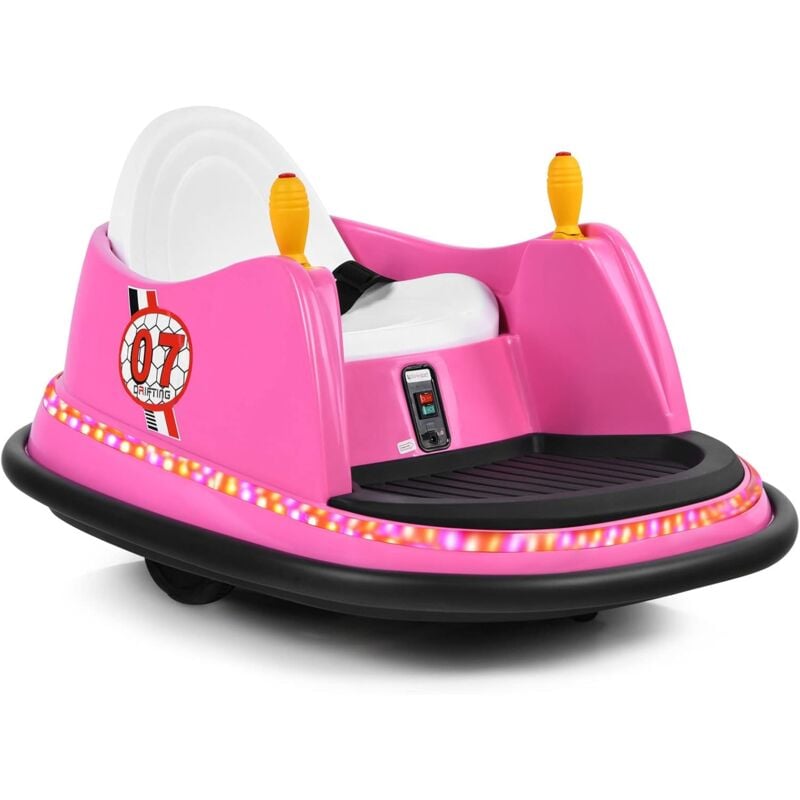Voiture Auto Tamponneuse Électrique 6V pour Enfants 2-5 Ans, avec Télécommande, Effet Sonore et Lumineux, 57x75x42cm Rose - Costway