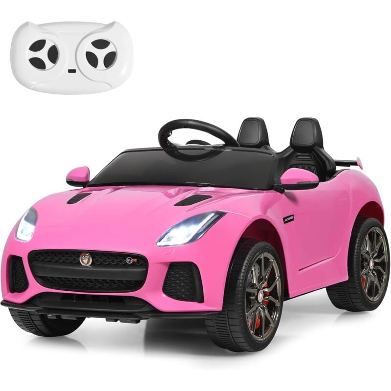 Jaguar Voiture Électrique 12V/4,5 pour Enfants 3-8 Ans, Télécommande 2.4G, 3-5 km/h,2 Moteur, MP3, usb, tf, Récit, Rose - Costway