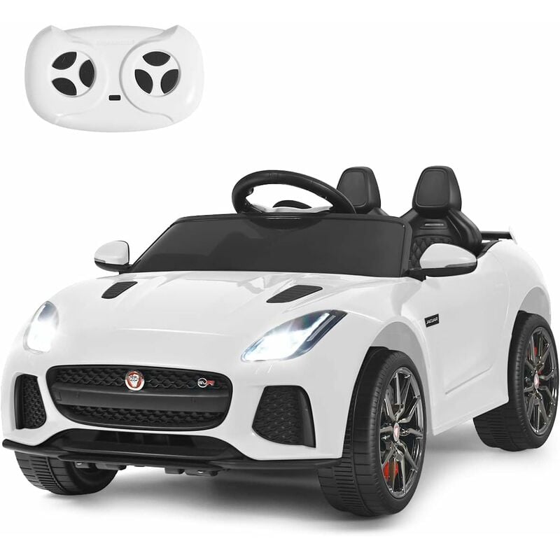 COSTWAY Jaguar Voiture Électrique 12V/4,5 pour Enfants 3-8 Ans, Télécommande 2.4G, 3-5 km/h,2 Moteur, MP3, USB, TF, Récit, Blanc