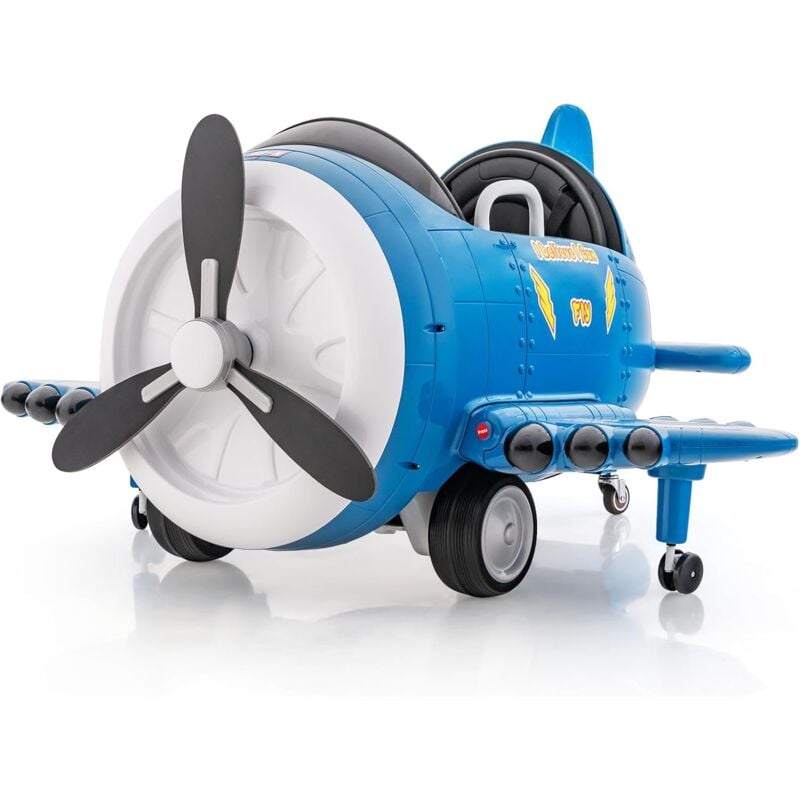 Voiture Electrique Enfants en Forme Avion avec Hélice Rotative & Télécommande, Véhicule Electrique avec Tableau de Bord Eclairé & Effets Sonores,