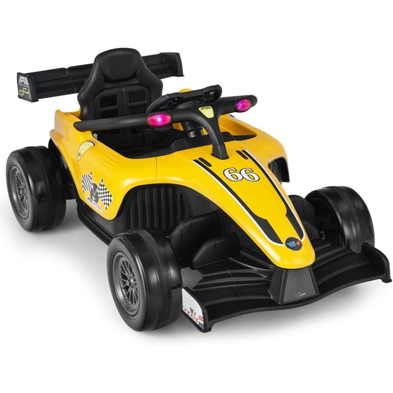 Costway - Voiture Électrique 12 v pour Enfants - F1 Racing- 2 à 5 km/h- Télécommande, Musique, Lumières - Enfants de 3 à 7 Ans - Jaune