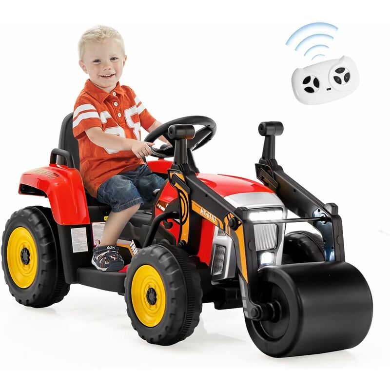 Costway - Voiture Électrique Enfants 12 v avec Rouleau Compresseur Réglable, Tracteur Électrique Alimenté avec Télécommande 2,4 g, Démarrage