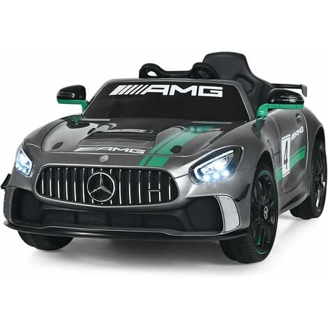 COSTWAY Voiture Sport Electrique 12 V pour Enfants Vitesse Max.: 5 km/h, Télécommande 2.4G, MP3,Effets Sonores Lumineux Argenté/Rouge/Noir