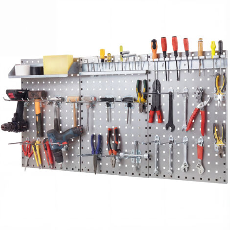 COSTWAY Wall Mount Pegboard Kit with 28 Accessories 3 Panels Garage Tool Organizer Silver