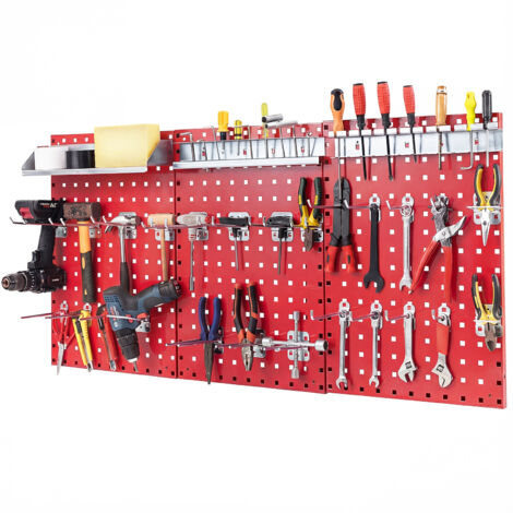 COSTWAY Wall Mount Pegboard Kit with 28 Accessories 3 Panels Red Garage Tool Organizer