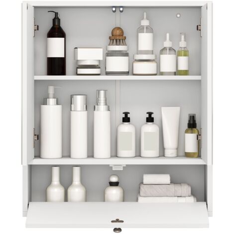 COSTWAY Wall-Mounted Bathroom Cabinet Double Door Storage Cabinet-White