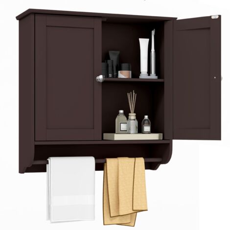 COSTWAY Wall Mounted Bathroom Cabinet Hanging Medicine Cabinet-Brown