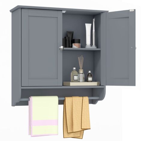 COSTWAY Wall Mounted Bathroom Cabinet Hanging Medicine Cabinet-Grey