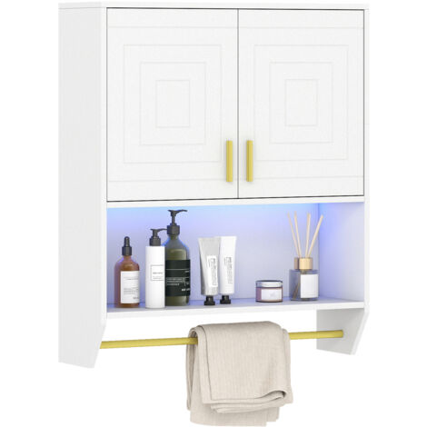 COSTWAY Wall Mounted Bathroom Cabinet with 3-Color Lights 60x20x71.5cm White