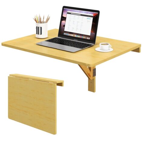 COSTWAY Wall-mounted Drop-leaf Table Folding Floating Laptop Desk Space Saving Hanging