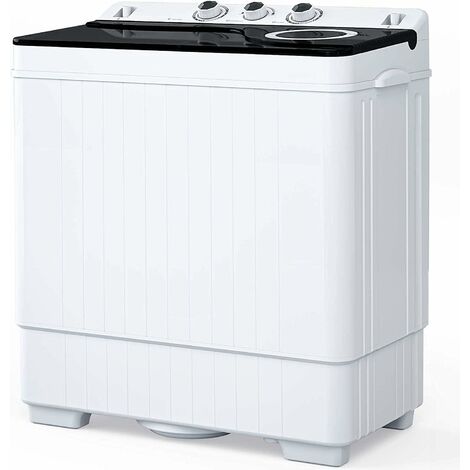 COSTWAY Waschmaschine mit 2 Kammern, Waschautomat mit Schleuder & Ablaufpumpe, Toploader mit 6,5 Kg Waschkapazität & 2 Kg Schleuderkapazität, Mobile Miniwaschmaschine für kleine Wohnungen