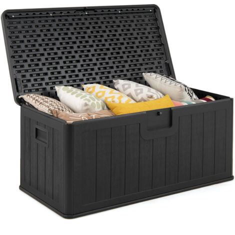 COSTWAY Waterproof Resin Deck Box Bench 380L Garden Storage Box-Black