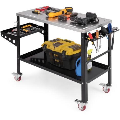 COSTWAY Welding Table 580KG Welding Workbench on Wheels w/ Tool Rack & Tray
