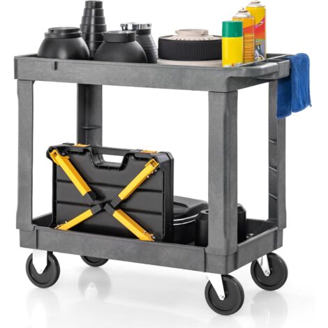 COSTWAY Werkstatt-Rollwagen 2 Etagen, Werkstattwagen Kunststoff mit Griff, Montagewagen Servicewagen bis zu 250 kg belastbar, Werkzeugwagen für Garage Lager Büro, 86 x 44 x 77 cm (2 Etagen)