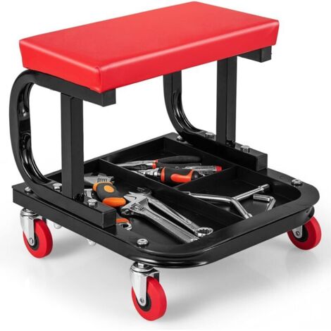 COSTWAY Werkstattwagen mit Ablagefach, gepolstertem Mechanikersitz mit 4 Universalrollen, 150 kg Tragkraft, Werkzeugwagen 36 x 35 x 35 cm