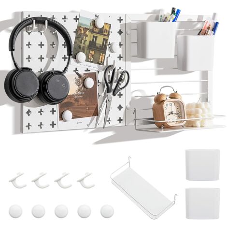 COSTWAY Werkzeugwand, 61 x 30cm Lochwand mit 2 Aufbewahrungsbehälter, 1 Lagergestell, 5 Magneten & 4 Haken, Stecktafel zur Wandmontage bis 30 kg belastbar, Lochplatte für Küche, Arbeitszimmer, Büro
