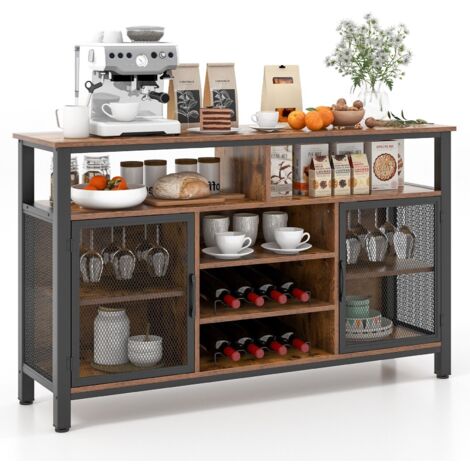 COSTWAY Wine Bar Cabinet 140cm Industrial kitchen Buffet Sideboard with storage