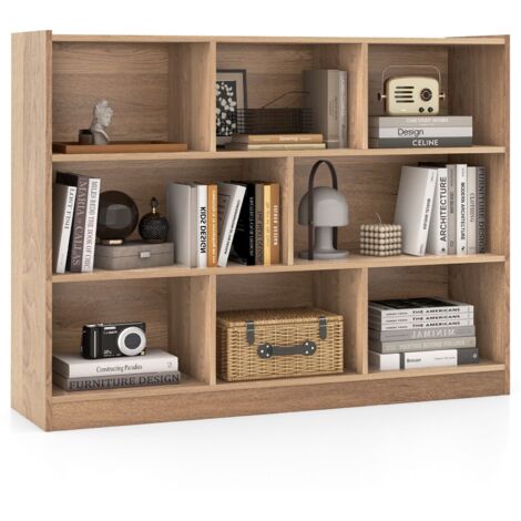 COSTWAY Wood Storage Cube Bookcase 3 Tier 8 Cube Open Shelf Storage Cabinet