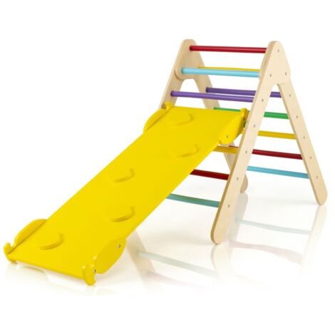COSTWAY Wooden Climbing Ladder Indoor Kids Triangle Climber w/Ramp for Kindergarten Home