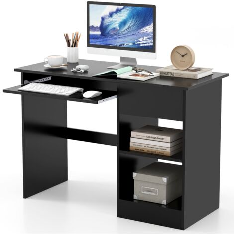 COSTWAY Wooden Computer Desk with Pull-out Keyboard Tray-Black