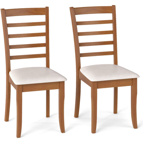 COSTWAY Wooden Dining Chair Set of 2 Modern Upholstered Kitchen Chair-Beige