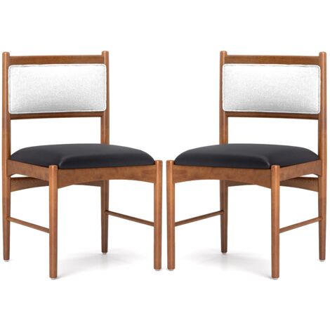 COSTWAY Wooden Dining Chair Set of 2 Upholstered Kitchen Chairs-Brown