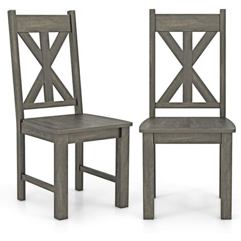 COSTWAY Wooden Dining Chairs Kitchen Chair Set of 2 w/ Rubber Wood Frame