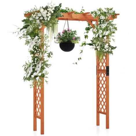 COSTWAY Wooden Garden Arbor Garden Arch for Various Climbing Plants&Roses-Brown