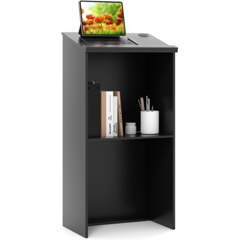COSTWAY Wooden Podium Stand Pulpit Lectern Hostess Stand for Speakers with Storage Shelf