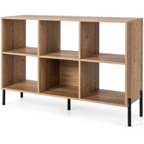 COSTWAY Wooden Storage Bookcase 6 Cube Open Bookshelf Home Office Display Rack-Natural