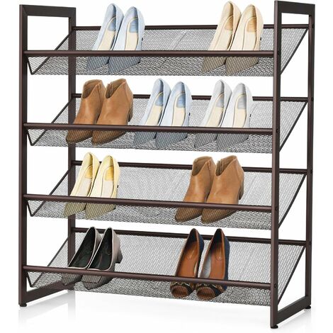  SONGMICS Zapatero, organizador de almacenamiento de zapatos de  3 niveles, estante de zapatos de metal, 12 a 15 pares de zapatos, torre  apilable para sala de estar, entrada, pasillo, armario, negro 