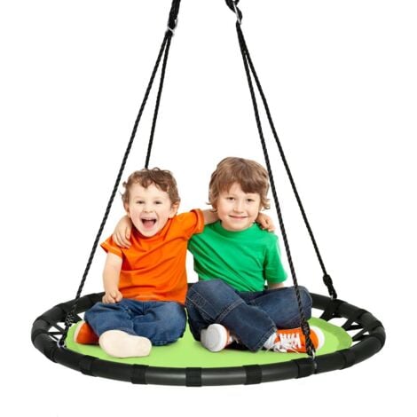 COSTWAY??100cm?Nestschaukel?Kinderschaukel,?Rundschaukel?100-160cm?verstellbaren?Seil,?Baumschaukel?150kg?Tragkraft,?Tellerschaukel?Haengeschaukel?Grün