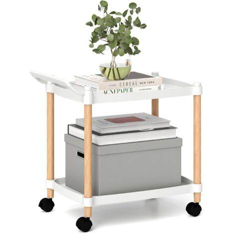 COSTWAY
Carrello a 2 Piani, Carrello Multiuso in Plastica con Ruote Bloccabili e
Struttura in Legno, Carrello di Stoccaggio Multifunzionale per 
Soggiorno Bagno Cucina Ufficio, 52,5x33,5x50 cm