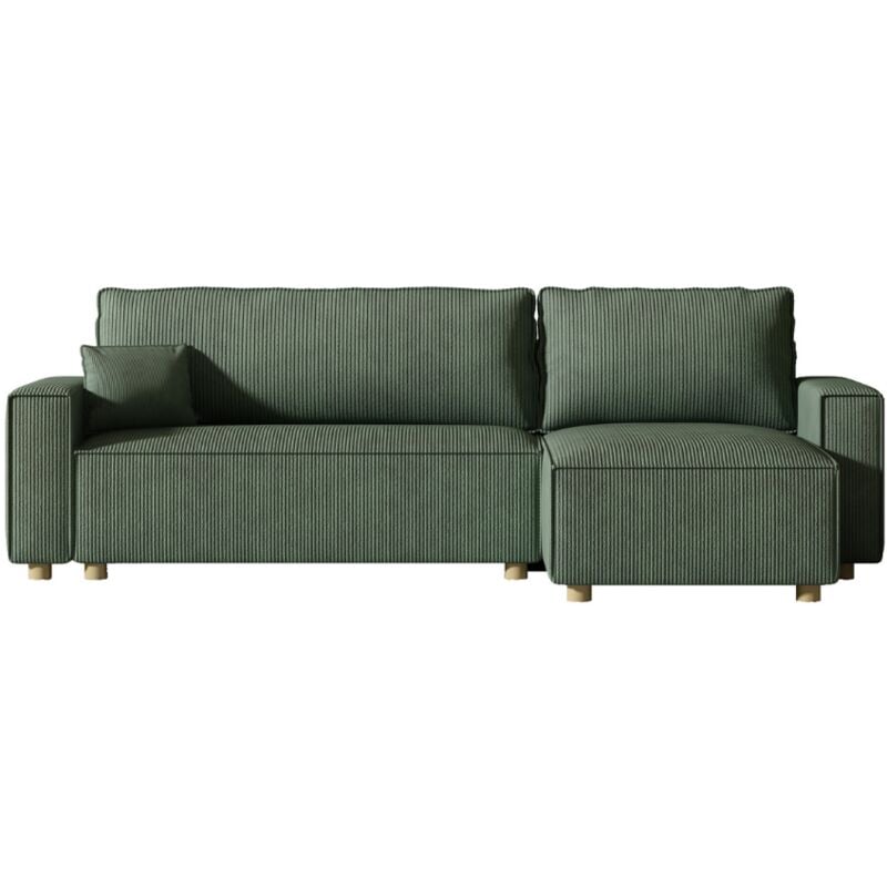 Concept-usine - cosy - Canapé convertible d'angle en velours côtelé vert