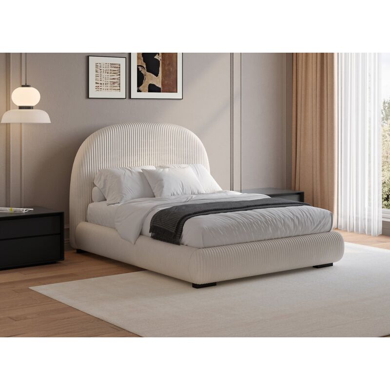 Cosy - Lit double en velours côtelé épais beige 140x190cm cosy