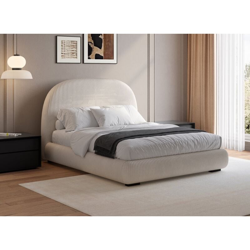 Deco In Paris - cosy - Lit double en velours côtelé épais beige 160x200cm cosy