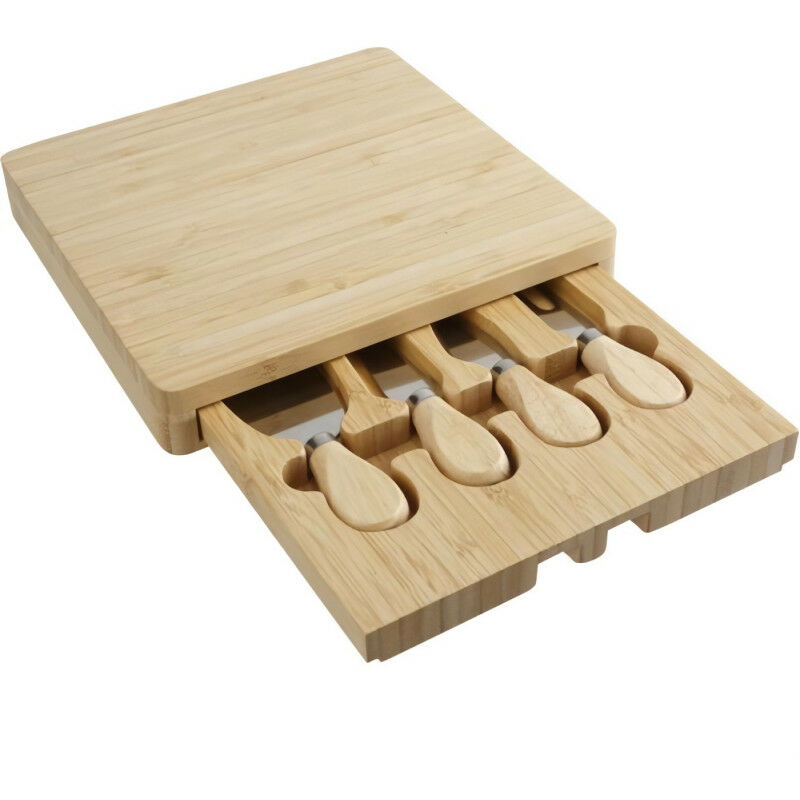 2665406 Planche a découper+4 accessoires a fromages-23X23XH3,5CM-Bambou - Cosy&trendy