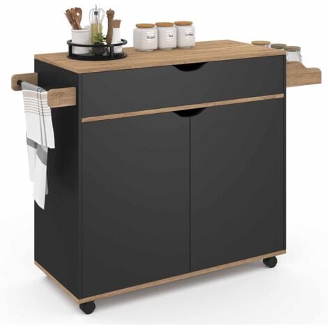 IDMARKET COSY XXL L.90 CM Aparador de cocina con cajón negro y estantes estilo haya