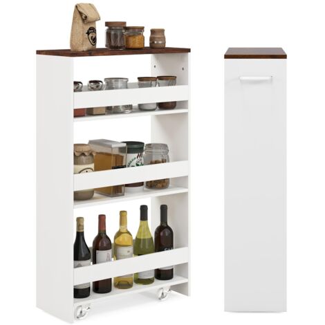 COSYWAY Carrello Portaoggetti da Cucina, Scaffale con Maniglia Laterale e Ruote, Carrello Salvaspazio con 3 Scaffali Stretti, 47,5x20x80,5 cm (Marrone+Bianco 47,5x20x80,5 cm)