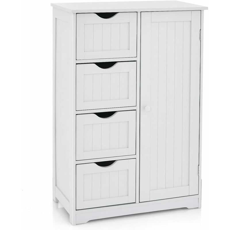 Cosyway Meuble de Salle de Bain, Armoire de Rangement avec 4 Tiroirs et Placard avec Étagère Réglable avec Porte, Commode pour Salon, Salle de Bain,