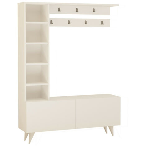 Cotecosy – Armoire d'entrée rangement porte manteaux bois mélaminé blanc 120 cm – Hauteur 161.8 cm – Profondeur 32 cm – Facile à monter